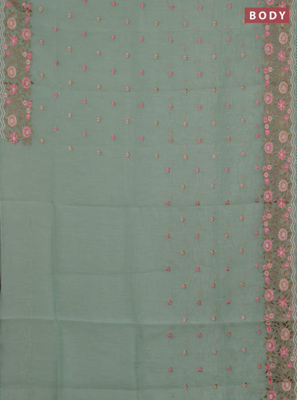 Semi Chanderi Saree pastel green with floral embroidery work buttas and embroidery work border