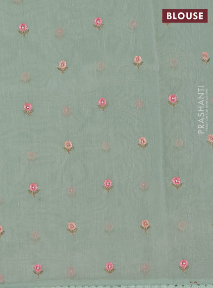 Semi Chanderi Saree pastel green with floral embroidery work buttas and embroidery work border