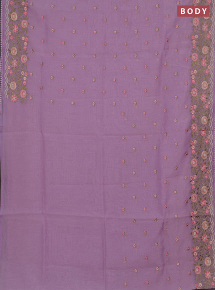 Semi Chanderi Saree lavender with floral embroidery work buttas and embroidery work border
