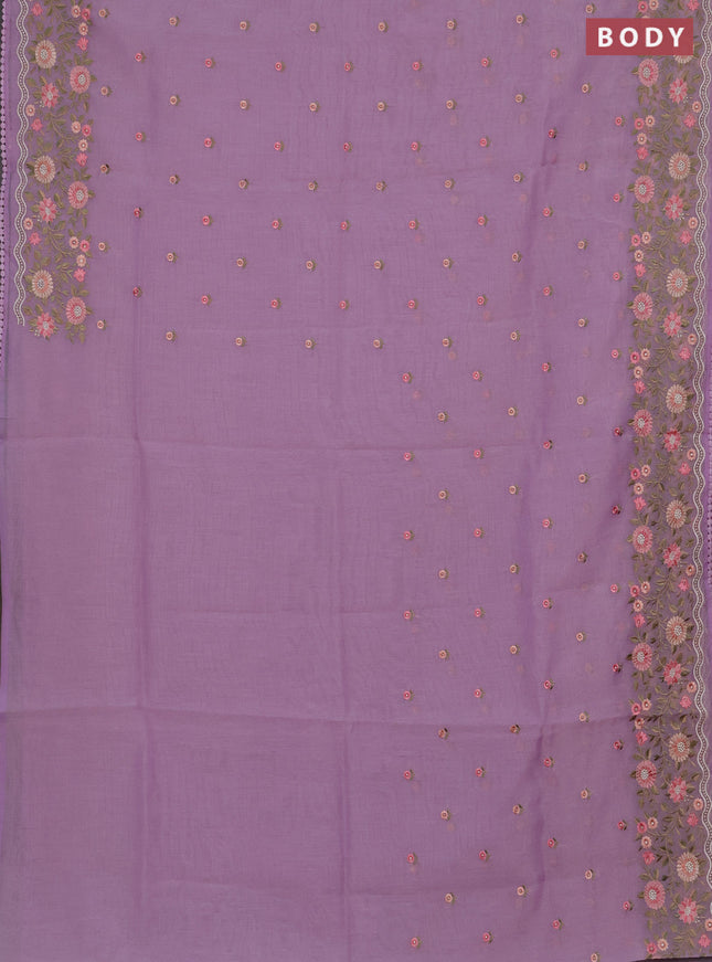 Semi Chanderi Saree lavender with floral embroidery work buttas and embroidery work border