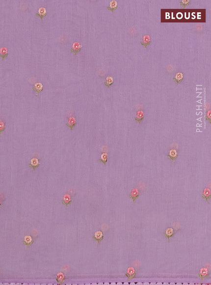 Semi Chanderi Saree lavender with floral embroidery work buttas and embroidery work border