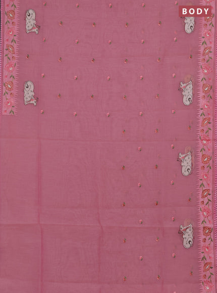 Semi Chanderi Saree light pink with pichwai embroidery work buttas and embroidery work border