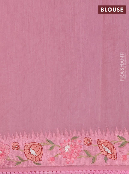 Semi Chanderi Saree light pink with pichwai embroidery work buttas and embroidery work border