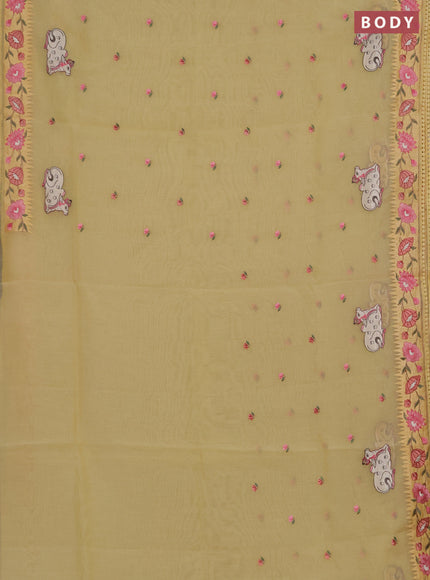 Semi Chanderi Saree yellow with pichwai embroidery work buttas and embroidery work border