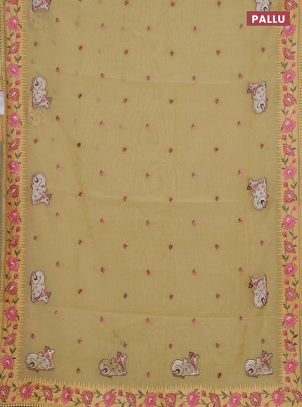 Semi Chanderi Saree yellow with pichwai embroidery work buttas and embroidery work border
