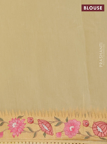 Semi Chanderi Saree yellow with pichwai embroidery work buttas and embroidery work border