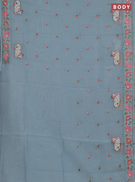 Semi Chanderi Saree teal blue with pichwai embroidery work buttas and embroidery work border