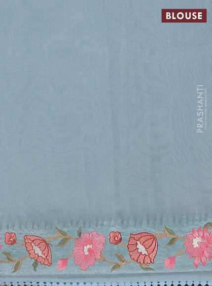 Semi Chanderi Saree teal blue with pichwai embroidery work buttas and embroidery work border