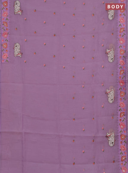 Semi Chanderi Saree lavender with pichwai embroidery work buttas and embroidery work border