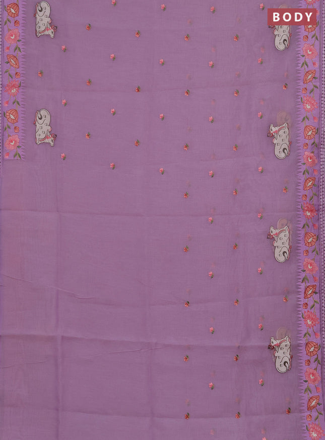 Semi Chanderi Saree lavender with pichwai embroidery work buttas and embroidery work border