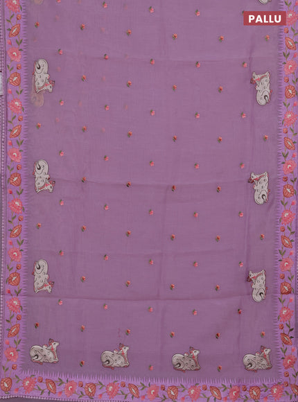 Semi Chanderi Saree lavender with pichwai embroidery work buttas and embroidery work border