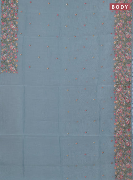 Semi Chanderi Saree teal blue with embroidery work buttas and embroidery work border