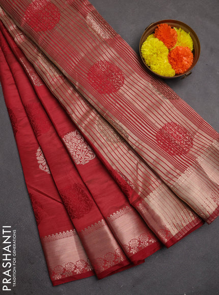 Semi raw silk saree maroon with allover thread & zari woven buttas and zari woven border