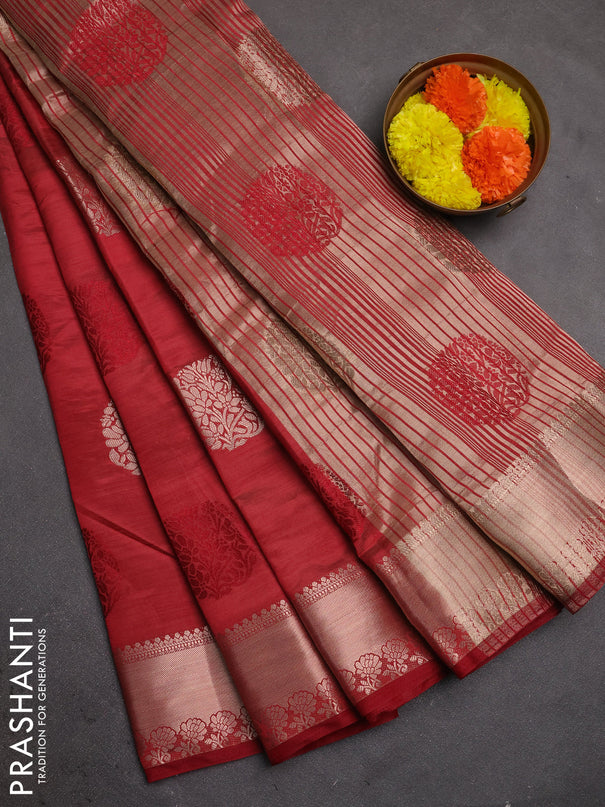Semi raw silk saree maroon with allover thread & zari woven buttas and zari woven border