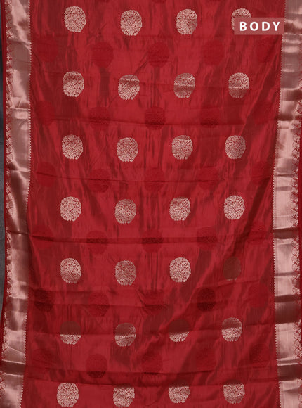 Semi raw silk saree maroon with allover thread & zari woven buttas and zari woven border