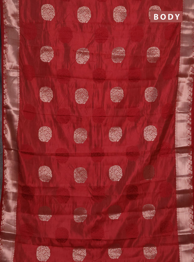 Semi raw silk saree maroon with allover thread & zari woven buttas and zari woven border