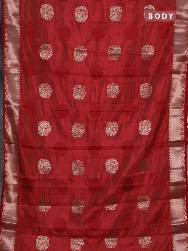 Semi raw silk saree maroon with allover thread & zari woven buttas and zari woven border