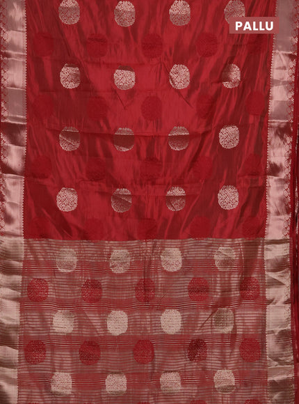 Semi raw silk saree maroon with allover thread & zari woven buttas and zari woven border