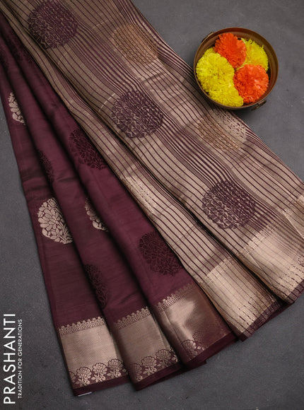Semi raw silk saree deep purple with allover thread & zari woven buttas and zari woven border