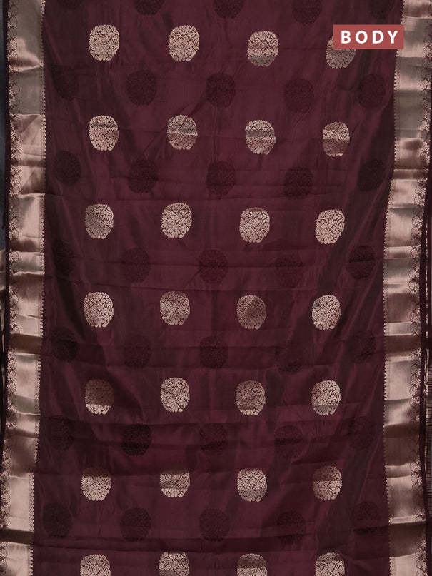 Semi raw silk saree deep purple with allover thread & zari woven buttas and zari woven border