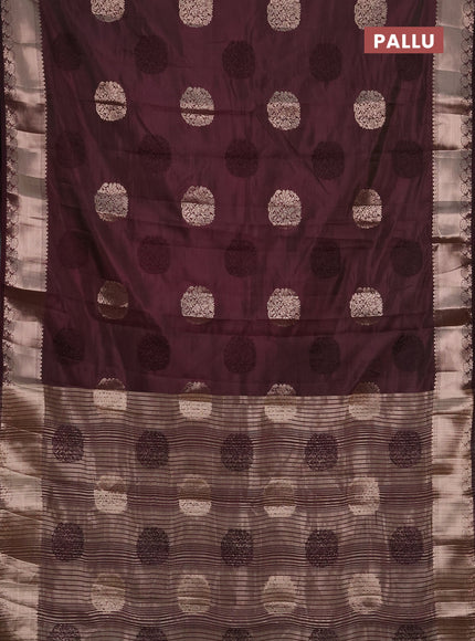 Semi raw silk saree deep purple with allover thread & zari woven buttas and zari woven border