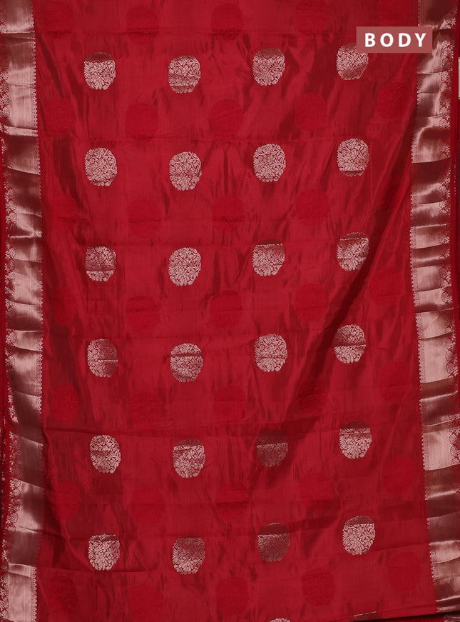 Semi raw silk saree red with allover thread & zari woven buttas and zari woven border