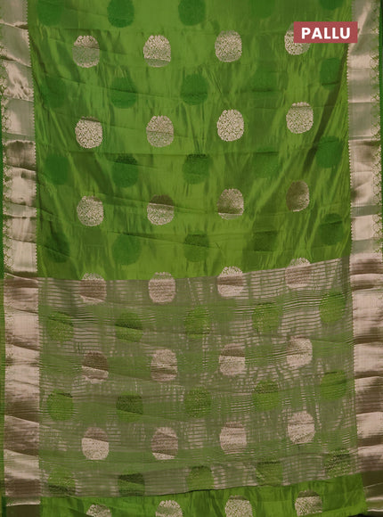 Semi raw silk saree light green with allover thread & zari woven buttas and zari woven border