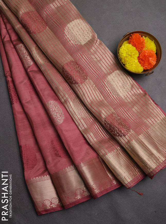 Semi raw silk saree mauve pink with allover thread & zari woven buttas and zari woven border