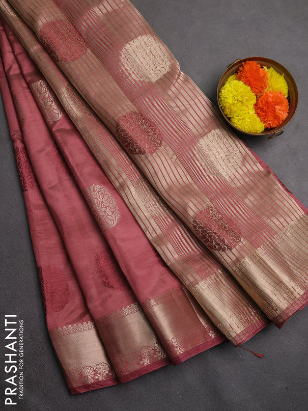 Semi raw silk saree mauve pink with allover thread & zari woven buttas and zari woven border