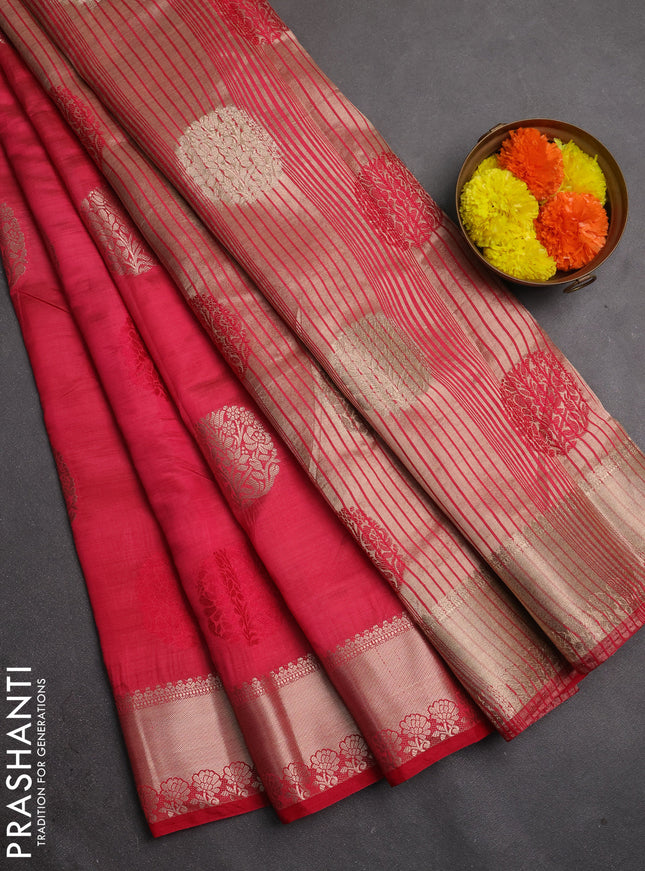 Semi raw silk saree pink with allover thread & zari woven buttas and zari woven border
