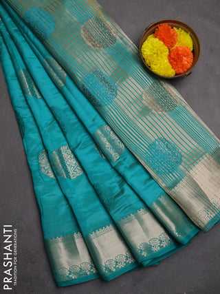 Semi raw silk saree teal green with allover thread & zari woven buttas and zari woven border