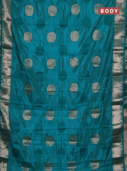 Semi raw silk saree teal green with allover thread & zari woven buttas and zari woven border