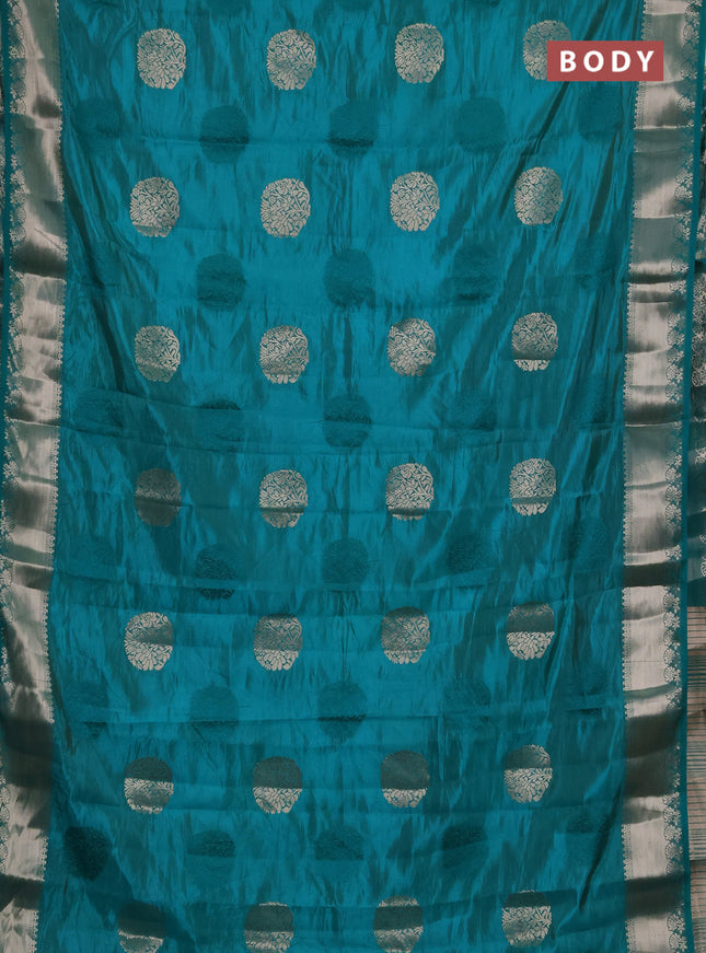 Semi raw silk saree teal green with allover thread & zari woven buttas and zari woven border