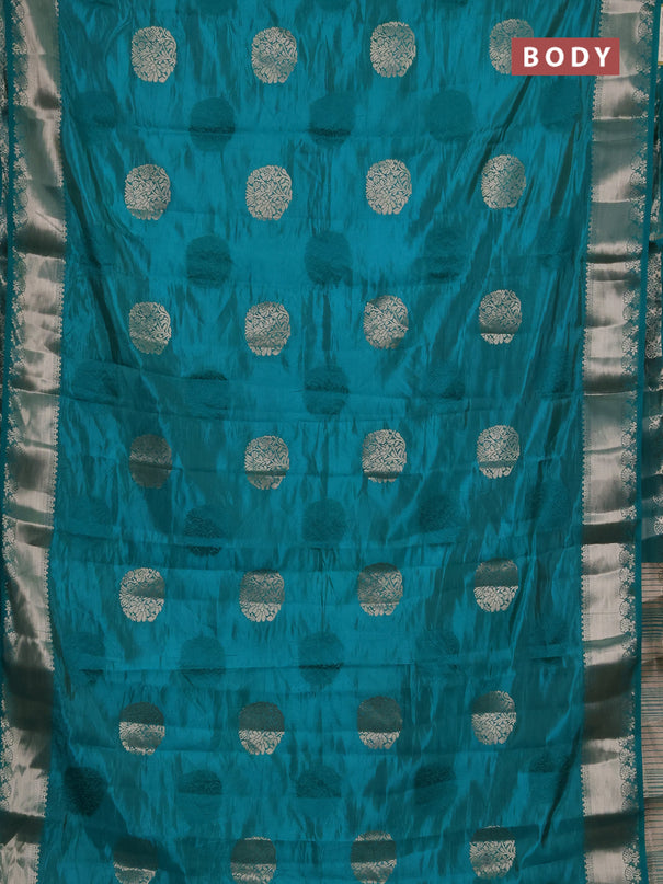 Semi raw silk saree teal green with allover thread & zari woven buttas and zari woven border