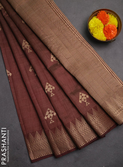 Semi raw silk saree coffee brown with allover thread & zari woven buttas and zari woven border