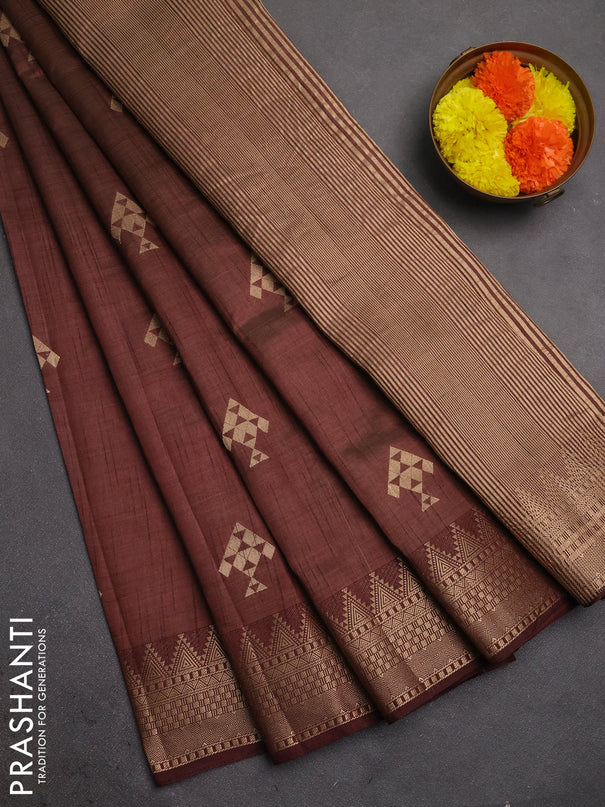 Semi raw silk saree coffee brown with allover thread & zari woven buttas and zari woven border