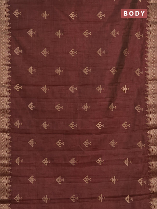 Semi raw silk saree coffee brown with allover thread & zari woven buttas and zari woven border