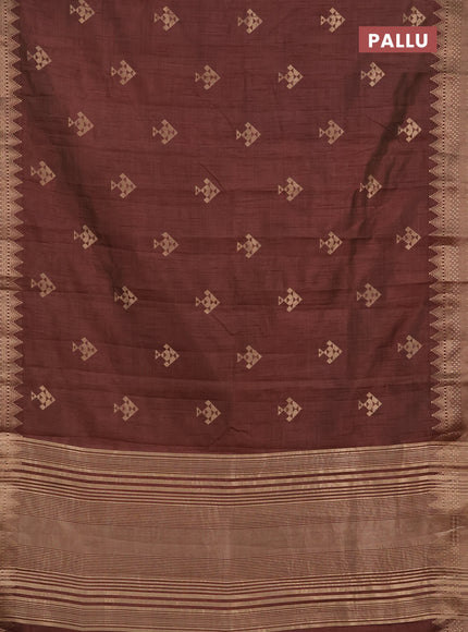 Semi raw silk saree coffee brown with allover thread & zari woven buttas and zari woven border