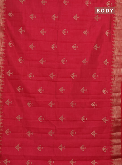 Semi raw silk saree tomato pink with allover thread & zari woven buttas and zari woven border