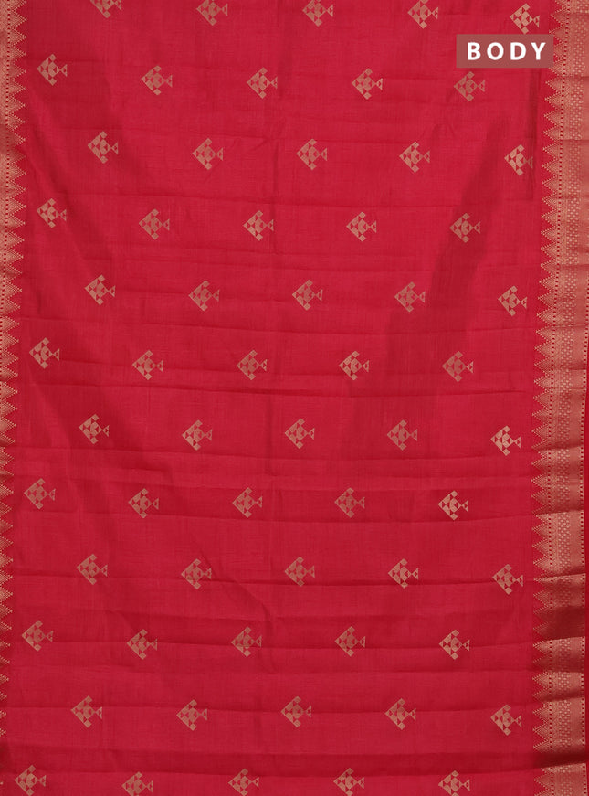 Semi raw silk saree tomato pink with allover thread & zari woven buttas and zari woven border