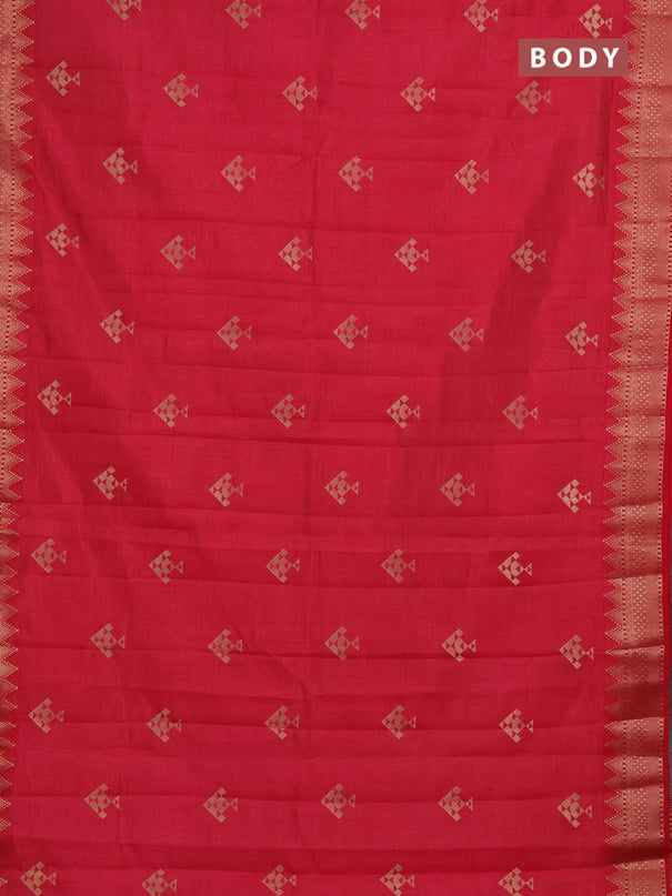 Semi raw silk saree tomato pink with allover thread & zari woven buttas and zari woven border