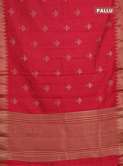 Semi raw silk saree tomato pink with allover thread & zari woven buttas and zari woven border
