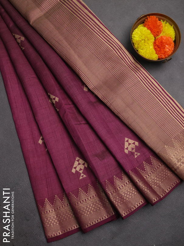 Semi raw silk saree wine shade with allover thread & zari woven buttas and zari woven border
