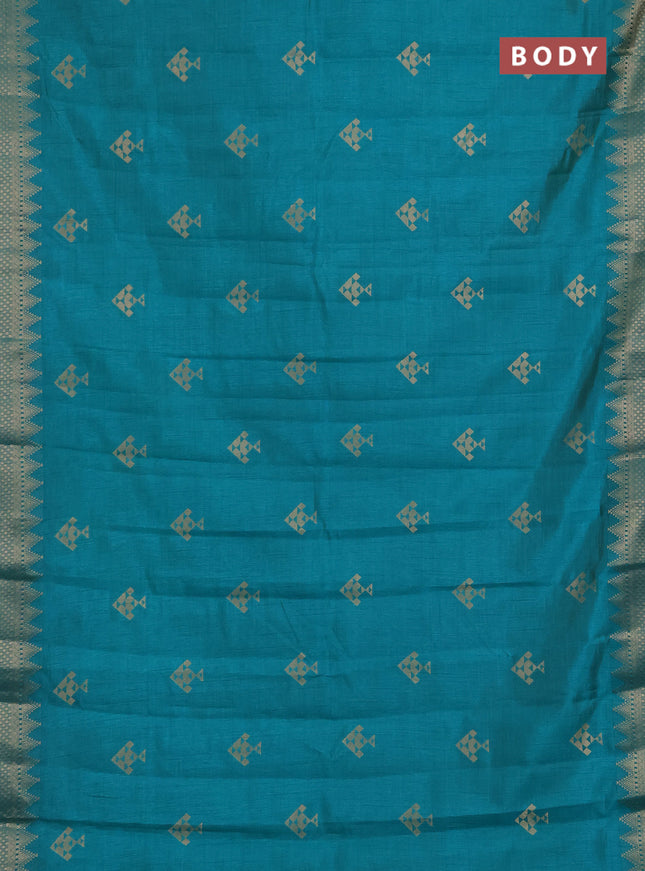 Semi raw silk saree teal green with allover thread & zari woven buttas and zari woven border