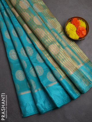 Semi raw silk saree teal green with allover thread & zari woven buttas and thread woven border