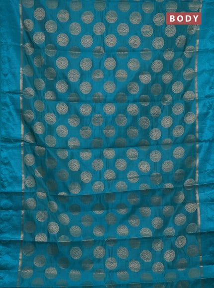 Semi raw silk saree teal green with allover thread & zari woven buttas and thread woven border
