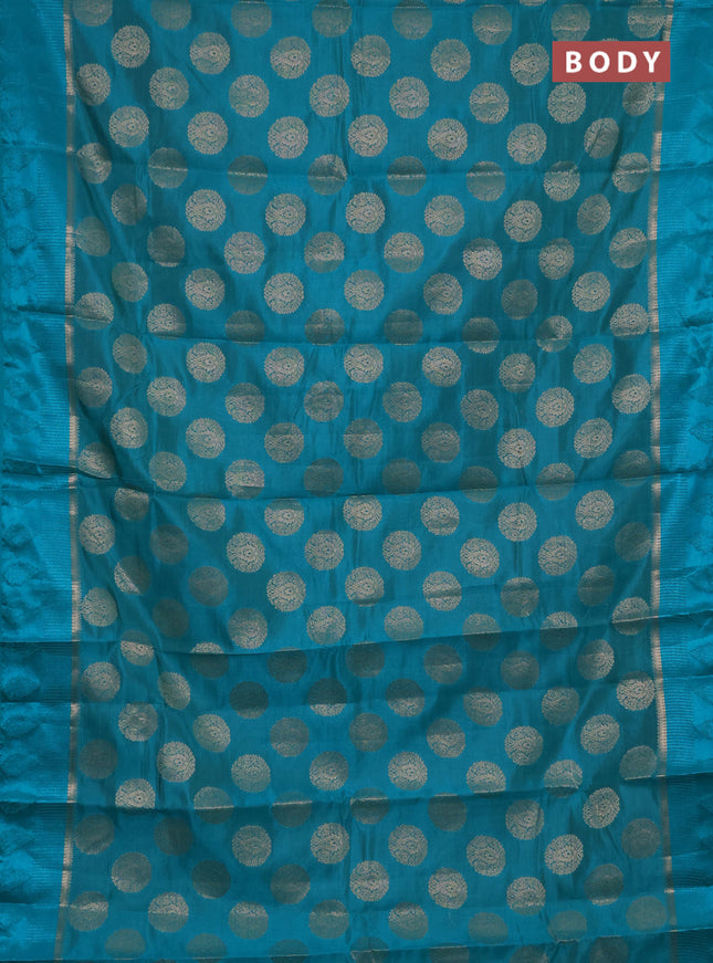 Semi raw silk saree teal green with allover thread & zari woven buttas and thread woven border