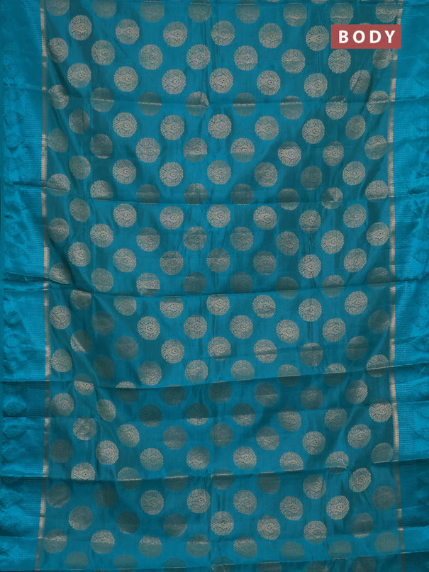 Semi raw silk saree teal green with allover thread & zari woven buttas and thread woven border