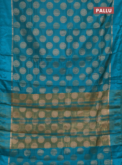 Semi raw silk saree teal green with allover thread & zari woven buttas and thread woven border