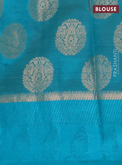 Semi raw silk saree teal green with allover thread & zari woven buttas and thread woven border